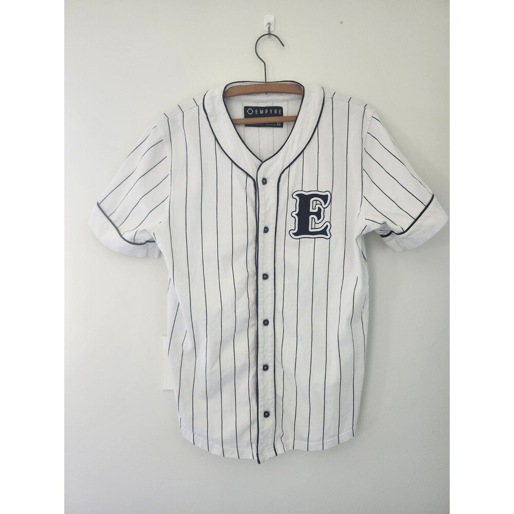 Empyre White/Black Pinstripe Button Baseball Jersey, 100% Cotton Sz M Blokecore
